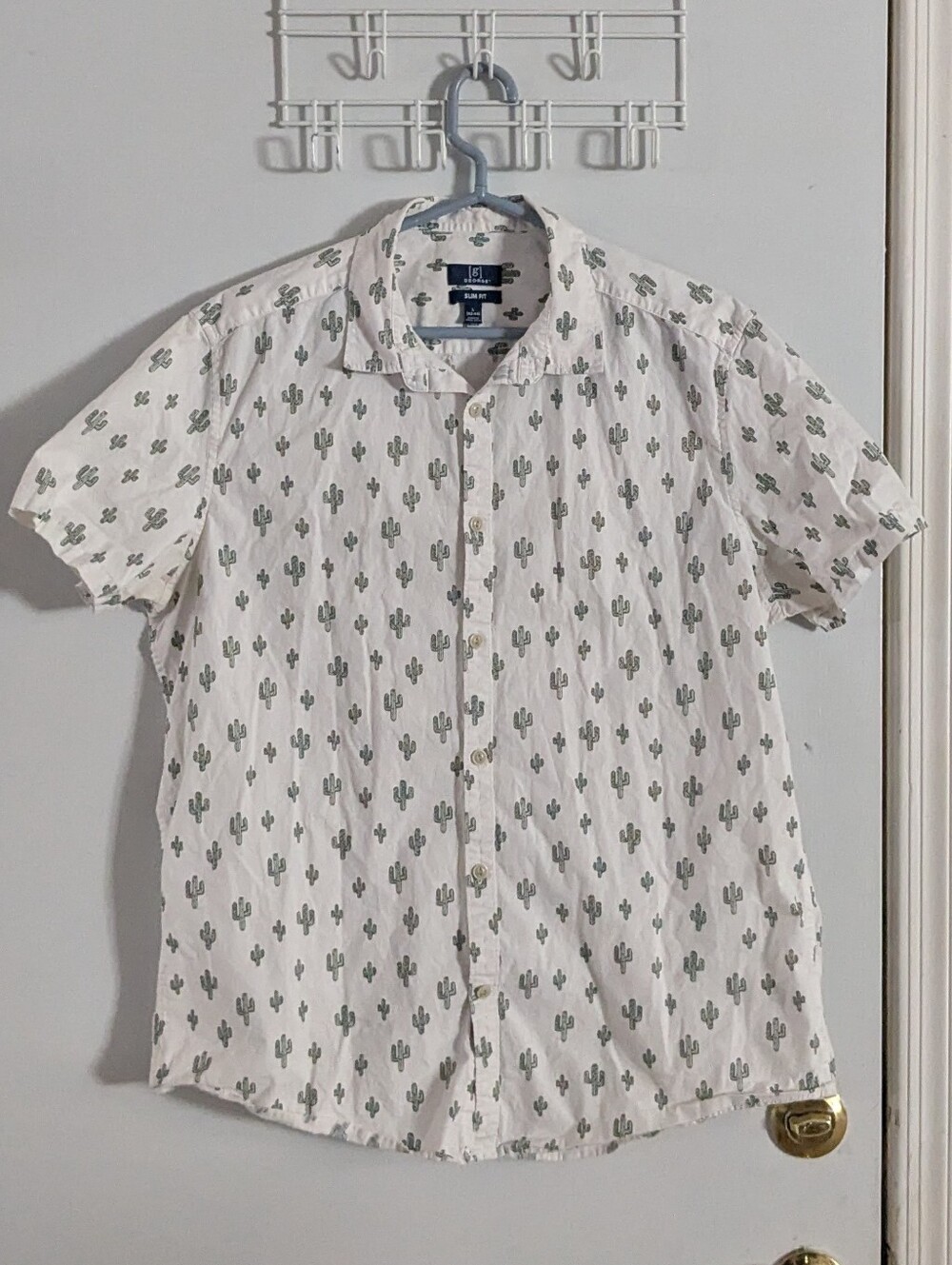 George Men's Slim Fit Cactus Print Short Sleeve Button Down Shirt